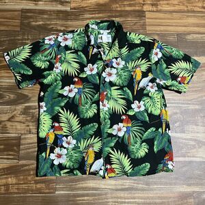 Vintage Alohawears Hawaiian Shirt Mens L Multicolor Floral Macaw Cotton USA Made